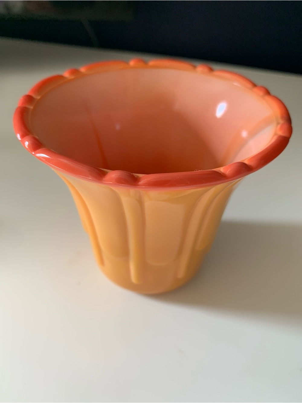 AKRO Agates | Orange/Coral Slag Glass Vase Art Deco